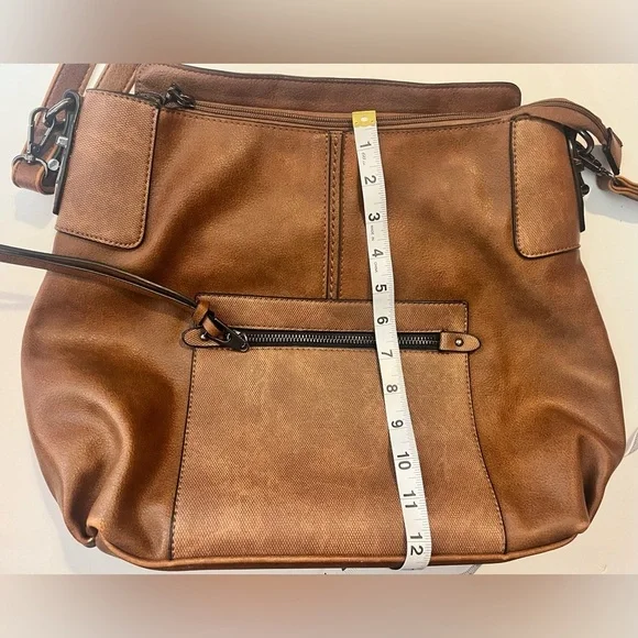 Realer Brown Faux Leather Bag Shoulder or Crossbody Purse Multiple Pockets - Picture 6 of 16